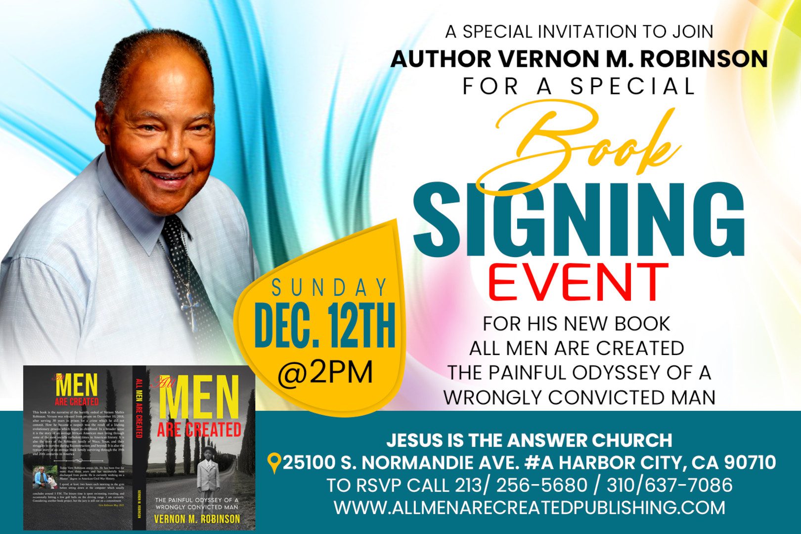 A book signing event banner