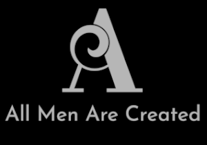 A black and white logo of the company all men are created.